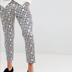 Rainbow Houndstooth Print Dress Pants- Fitted Leg